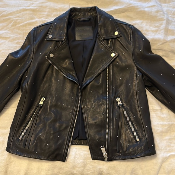 NWOT All Saints Dalby Pin-Studded Leather Biker Jacket - Picture 2 of 9